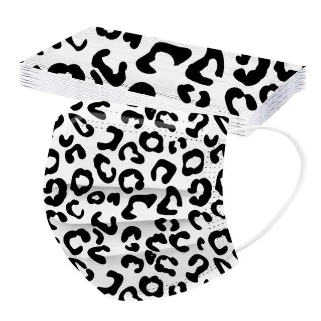Alt view image 4 of 7 - 50 Pack Leopard Disposable Face Mask for Adults, Fashion 3-Ply Breathable Earloop Full Face Protection for Women & Men