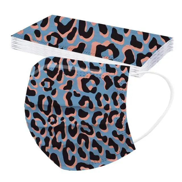 Alt view image 7 of 7 - 50 Pack Leopard Disposable Face Mask for Adults, Fashion 3-Ply Breathable Earloop Full Face Protection for Women & Men
