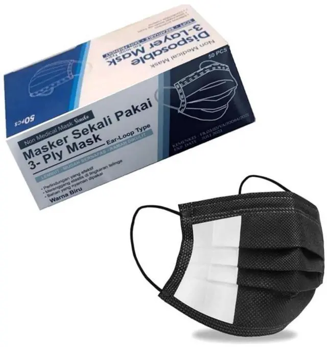 Main image of Black Disposable Face Masks 50 Pack 3 Ply Breathable Earloop for Adults 50 Disposable Protective MaskDisposable Face Mask (BLACK, 50 Pieces)