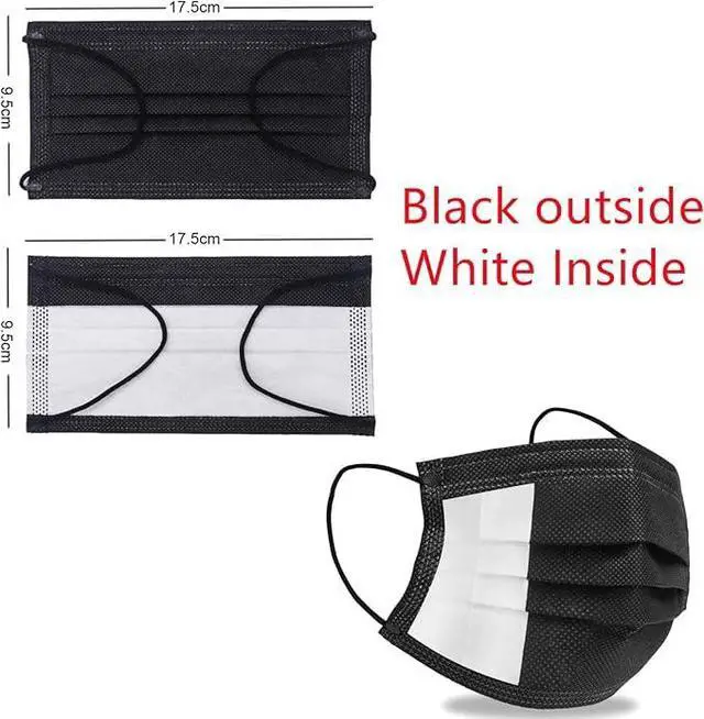 Alt view image 5 of 7 - Black Disposable Face Masks 50 Pack 3 Ply Breathable Earloop for Adults 50 Disposable Protective MaskDisposable Face Mask (BLACK, 50 Pieces)