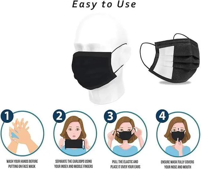 Alt view image 6 of 7 - Black Disposable Face Masks 50 Pack 3 Ply Breathable Earloop for Adults 50 Disposable Protective MaskDisposable Face Mask (BLACK, 50 Pieces)