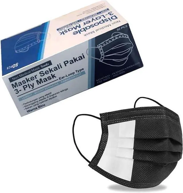 Alt view image 7 of 7 - Black Disposable Face Masks 50 Pack 3 Ply Breathable Earloop for Adults 50 Disposable Protective MaskDisposable Face Mask (BLACK, 50 Pieces)