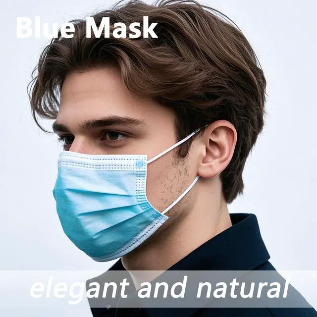 Alt view image 4 of 7 - 50pcs Blue Disposable Face Mask for Adults Women Men, 3-Ply Solid Blue Breathable Earloop Full Face Protection