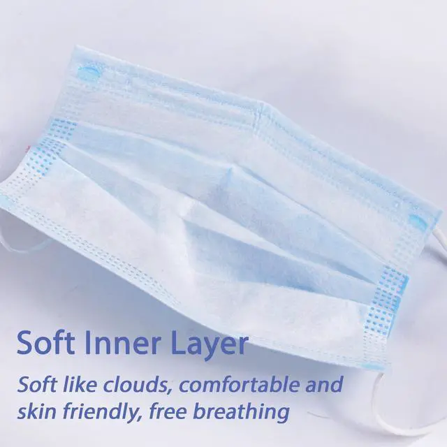 Alt view image 6 of 7 - 50pcs Blue Disposable Face Mask for Adults Women Men, 3-Ply Solid Blue Breathable Earloop Full Face Protection