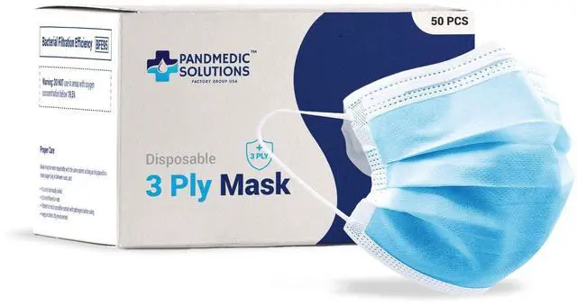 Main image of Disposable Face Mask Made in USA | Premium Medical American 3 Ply Safety Face Masks Breathable with Elastic Ear Loops - 50ct Box