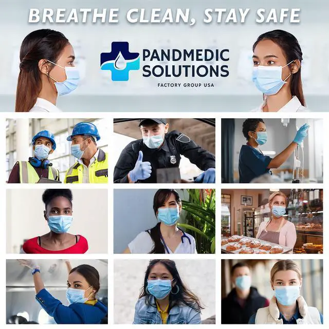 Alt view image 5 of 7 - Disposable Face Mask Made in USA | Premium Medical American 3 Ply Safety Face Masks Breathable with Elastic Ear Loops - 50ct Box