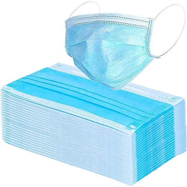 Main image of 100 PCS Blue Masks, Disposable Face Mask, 3 Ply Protection Masks | Non-Woven Fabric, Nose Clip Elastic Earloop travel and daily use, Breathable Face Mask for Audlts