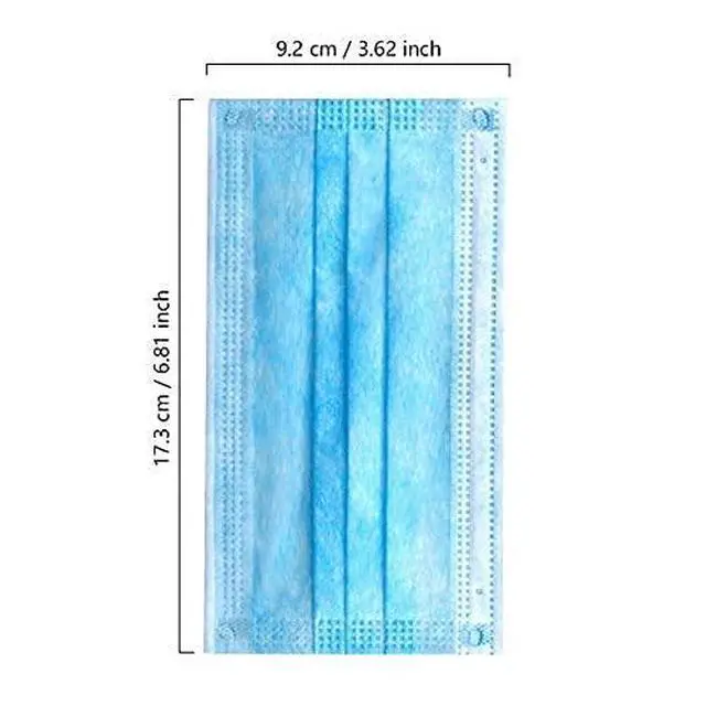 Alt view image 3 of 6 - 100 PCS Blue Masks, Disposable Face Mask, 3 Ply Protection Masks | Non-Woven Fabric, Nose Clip Elastic Earloop travel and daily use, Breathable Face Mask for Audlts
