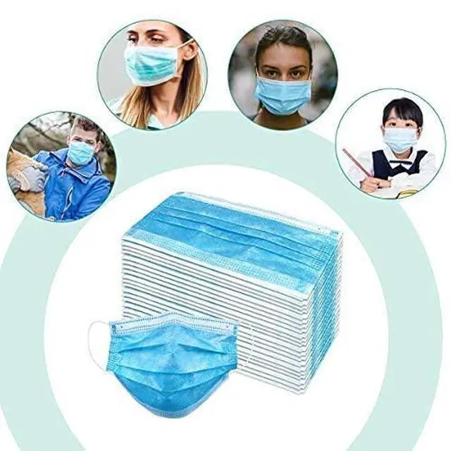 Alt view image 4 of 6 - 100 PCS Blue Masks, Disposable Face Mask, 3 Ply Protection Masks | Non-Woven Fabric, Nose Clip Elastic Earloop travel and daily use, Breathable Face Mask for Audlts