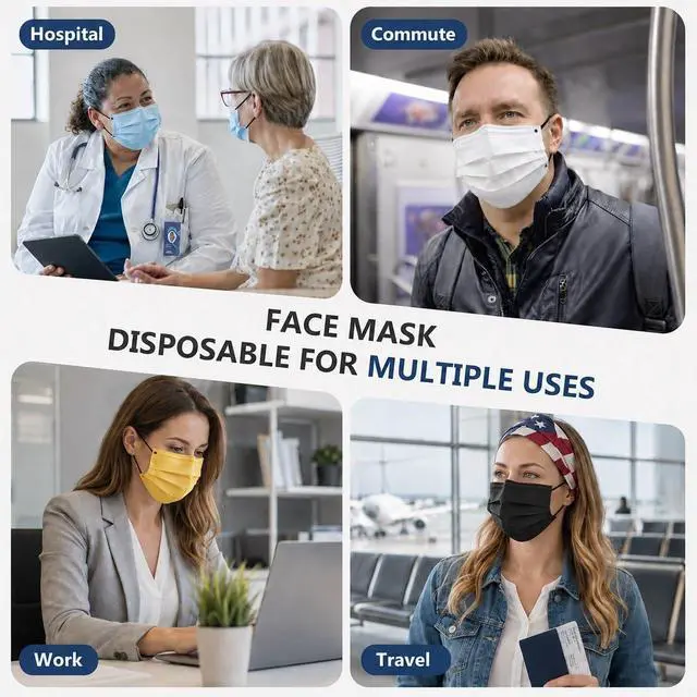 Alt view image 7 of 7 - Disposable Face Masks for Adults, FSA Eligible HSA, 4 Ply 50 Pack | Individually Wrapped, 10 Color Breathable Masks for Women, Work, Shopping, Indoor and Outdoor Activities, Airplane Travel