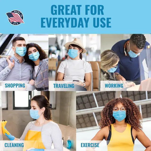 Alt view image 4 of 6 - 3Layer Face Masks 50 pack Cleanroom Manufactured Breathable Lightweight Disposable FDAEUA Made in USA - Premium Quality