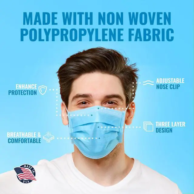 Alt view image 3 of 6 - 3Layer Face Masks 50 pack Cleanroom Manufactured Breathable Lightweight Disposable FDAEUA Made in USA - Premium Quality