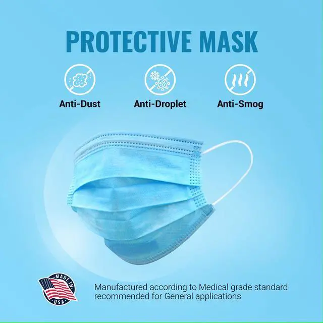 Alt view image 5 of 6 - 3Layer Face Masks 50 pack Cleanroom Manufactured Breathable Lightweight Disposable FDAEUA Made in USA - Premium Quality