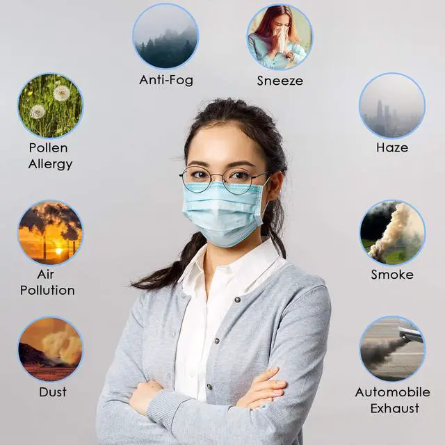 Alt view image 7 of 7 - Disposable Face Mask for Men & Women (Pack of 50) - 3-Ply Facial Mouth Cover Masks - Breathable Face Protective Masks with Earloops & Adjustable Nose Clip - Disposable Masks For Adults