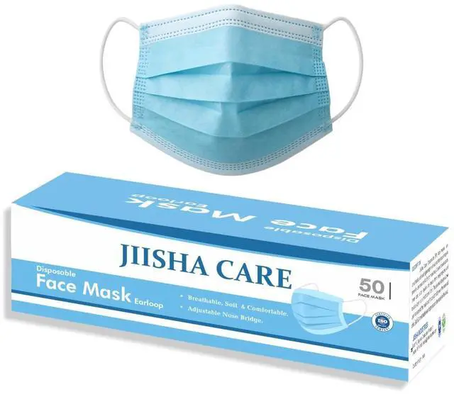 Main image of Disposable Face Masks, 50 Pack Medical Grade 3 Ply Face Mask for Adults - Comfortable,Soft, Breathable 3 level Protection Outdoors,Home, Office, School (Blue)