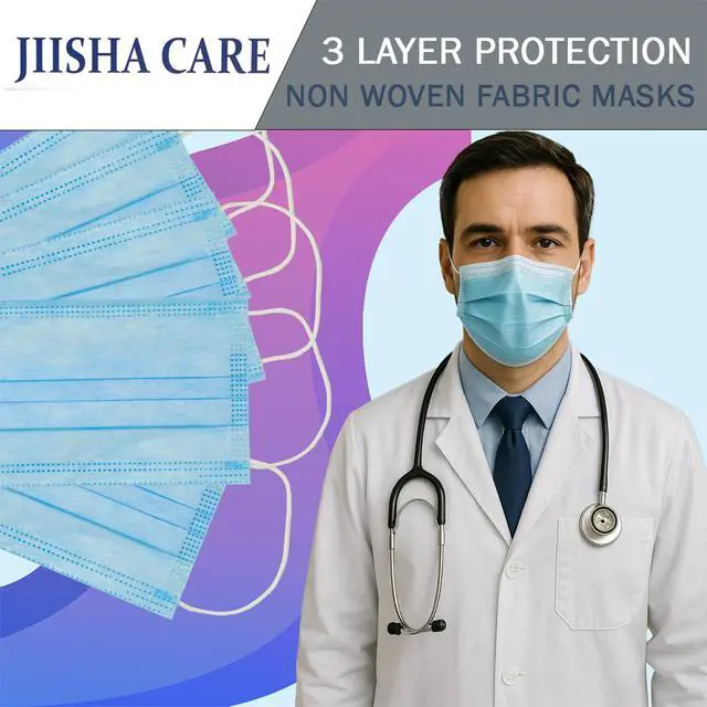 Alt view image 2 of 7 - Disposable Face Masks, 50 Pack Medical Grade 3 Ply Face Mask for Adults - Comfortable,Soft, Breathable 3 level Protection Outdoors,Home, Office, School (Blue)