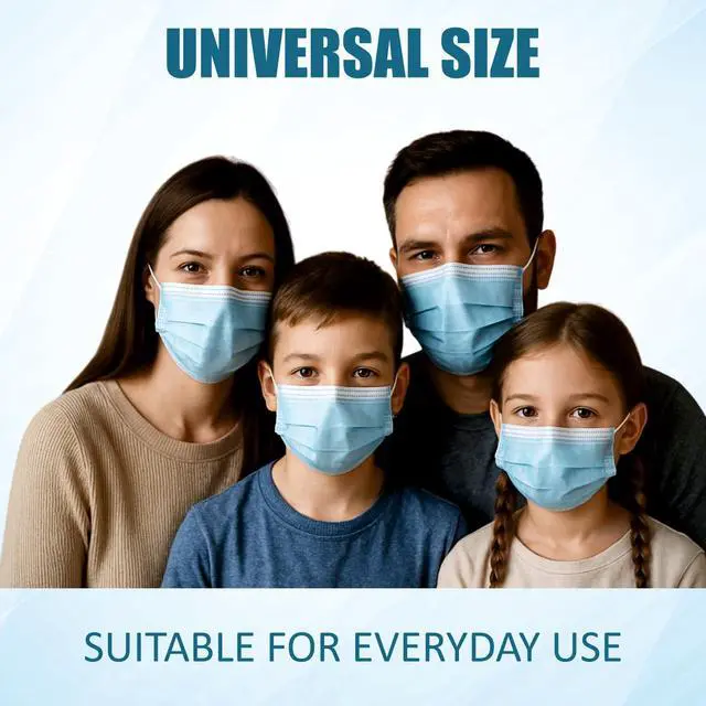 Alt view image 6 of 7 - Disposable Face Masks, 50 Pack Medical Grade 3 Ply Face Mask for Adults - Comfortable,Soft, Breathable 3 level Protection Outdoors,Home, Office, School (Blue)