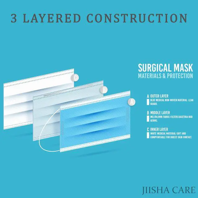 Alt view image 4 of 7 - Disposable Face Masks, 50 Pack Medical Grade 3 Ply Face Mask for Adults - Comfortable,Soft, Breathable 3 level Protection Outdoors,Home, Office, School (Blue)