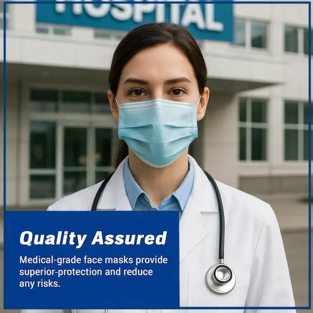 Alt view image 7 of 7 - Disposable Face Masks, 50 Pack Medical Grade 3 Ply Face Mask for Adults - Comfortable,Soft, Breathable 3 level Protection Outdoors,Home, Office, School (Blue)