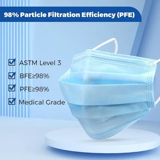 Alt view image 3 of 7 - Disposable Face Mask Individually Wrapped 50 Pack 4 Ply Level 3 Masks | Blue Medical Masks for Adults, Breathable & Comfortable