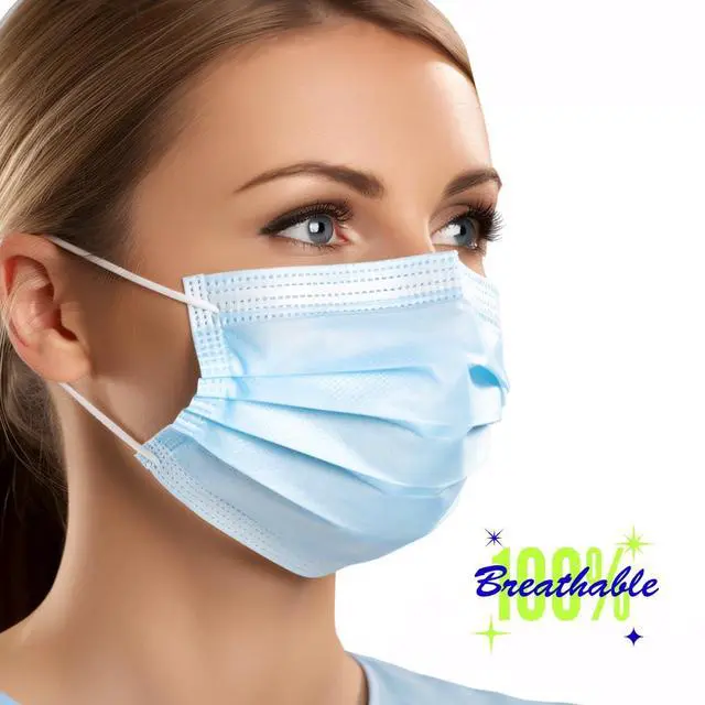 Alt view image 3 of 4 - 100PCS Blue Disposable Face Masks, Non-medical, 3 Layer Protection Face Masks for Adult, Teenager, Seniors (100, Blue)