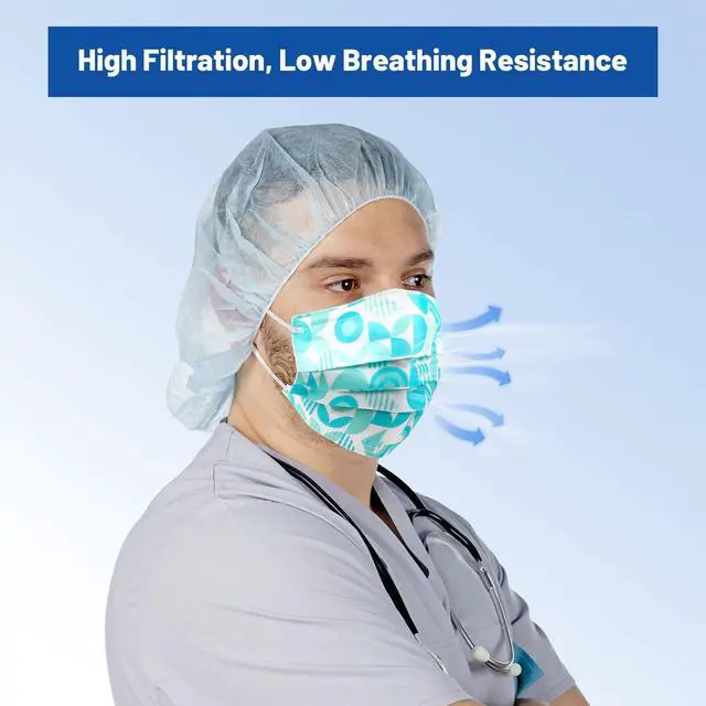 Alt view image 4 of 6 - 50 Pack 4-Ply ASTM Level 3 Multicolor Disposable Face Masks for Adults | Medical Grade Masks, 98% Filtration, Breathable & Comfortable
