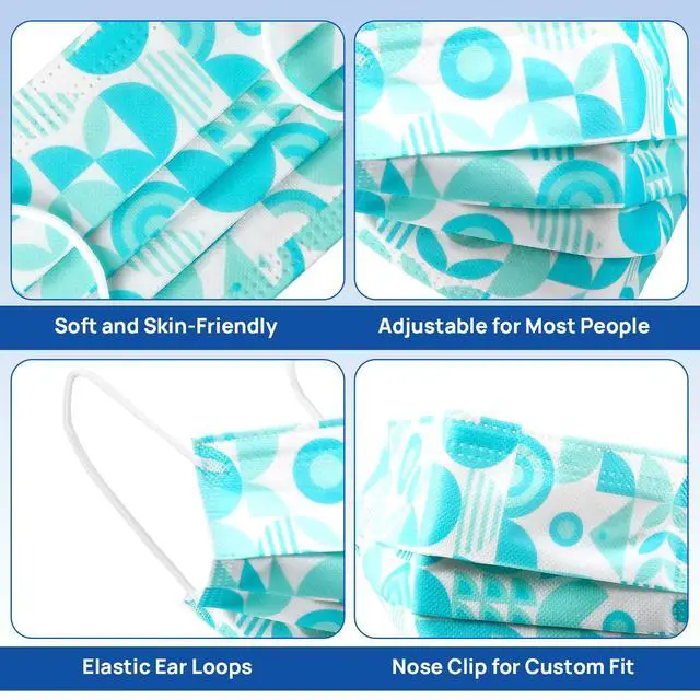 Alt view image 5 of 6 - 50 Pack 4-Ply ASTM Level 3 Multicolor Disposable Face Masks for Adults | Medical Grade Masks, 98% Filtration, Breathable & Comfortable
