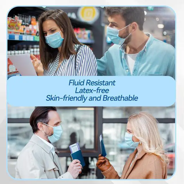 Alt view image 5 of 5 - Disposable Face Mask - 3 Ply Filter Protection Face Masks, 50 Pack Blue