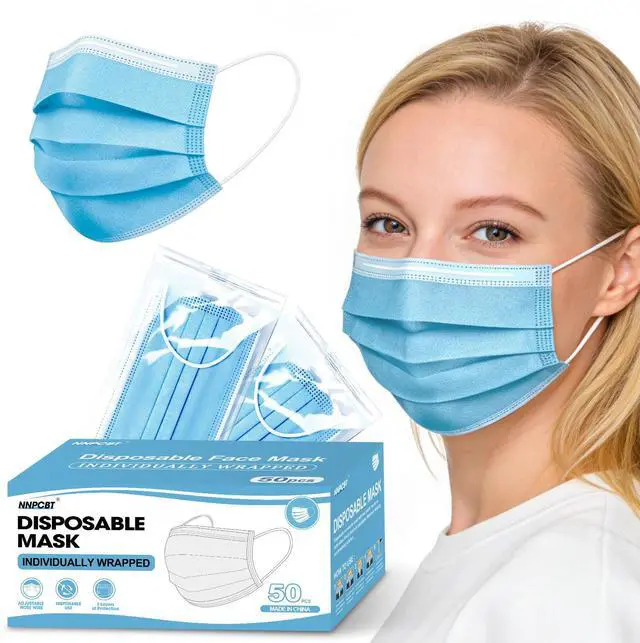 Main image of 50pcs Individually Wrapped Masks,Blue Disposable Face Masks 3 Ply for Adult