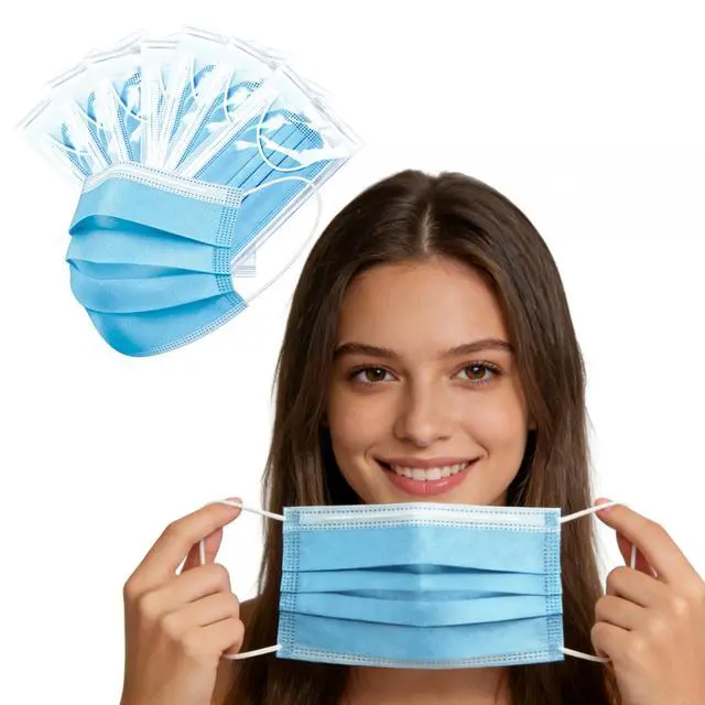 Alt view image 3 of 6 - 50pcs Individually Wrapped Masks,Blue Disposable Face Masks 3 Ply for Adult