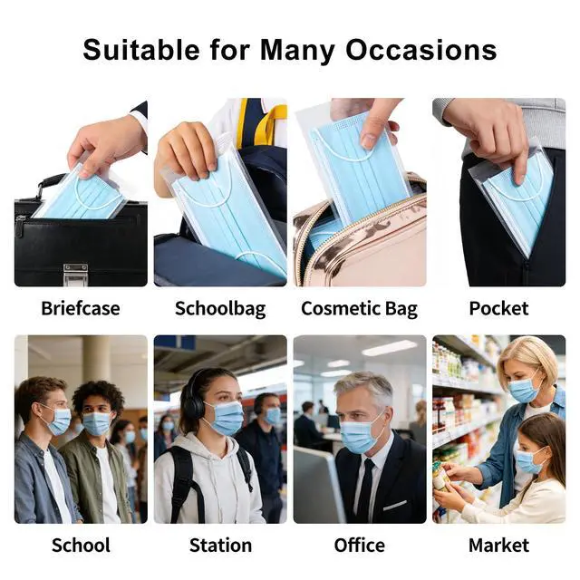 Alt view image 5 of 6 - 50pcs Individually Wrapped Masks,Blue Disposable Face Masks 3 Ply for Adult