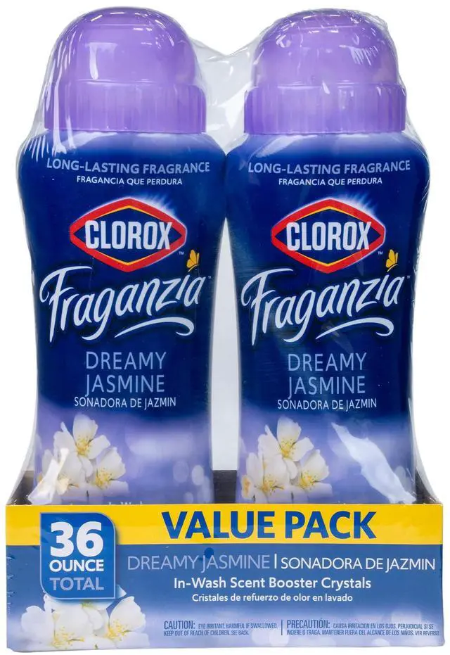 Main image of Fraganzia Scent Booster Crystals, Dreamy Jasmine, 18 Oz, 2 Pack | Add directly to washer with detergent, works in standard and high-efficiency machines, double-bottle value