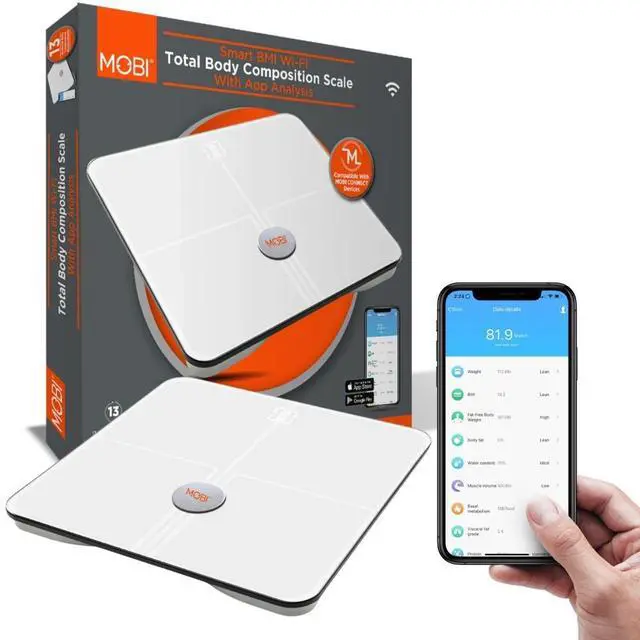 Main image of MOBI Smart WiFi Body Composition Scale, Digital Bathroom Scale with 18 Body Metrics, BMI, Body Fat, Muscle Mass, App Sync, 10 User Profiles, 396 lb Capacity, LCD Display