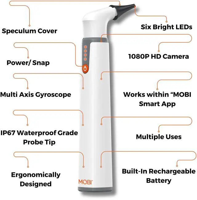 Alt view image 2 of 7 - MOBI Smart Otoscope Jr. Ears, Nose and Throat Camera, Suitable for Children and Baby, Multi-Axis Gyroscope, Smart App ENT Otoscope