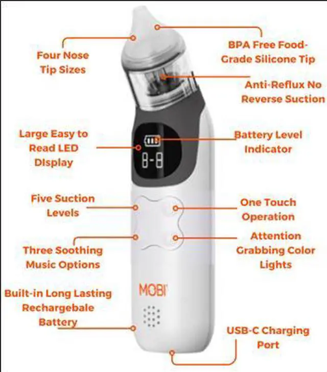 Alt view image 3 of 7 - MOBI Automatic Baby Nasal Aspirator, 5-Level Suction, Night Light, Soothing Lullabies