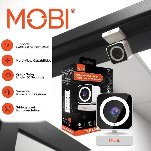 Alt view image 3 of 7 - MobiCam MP 1080p Wi-Fi Smart Home Camera for Babies, Dogs, and Security w/Motion Detection, 2-Way Audio, Color Night Vision, Built-in Spotlight, 30 Second Setup - White