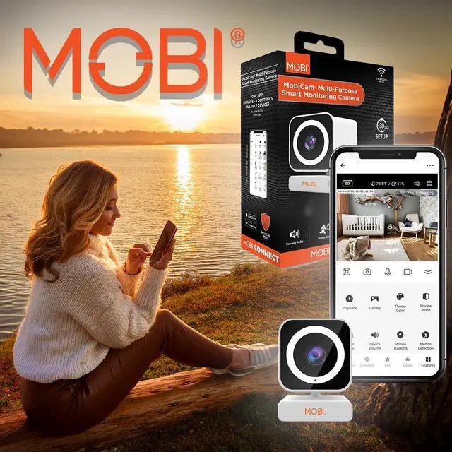 Alt view image 5 of 7 - MobiCam MP 1080p Wi-Fi Smart Home Camera for Babies, Dogs, and Security w/Motion Detection, 2-Way Audio, Color Night Vision, Built-in Spotlight, 30 Second Setup - White