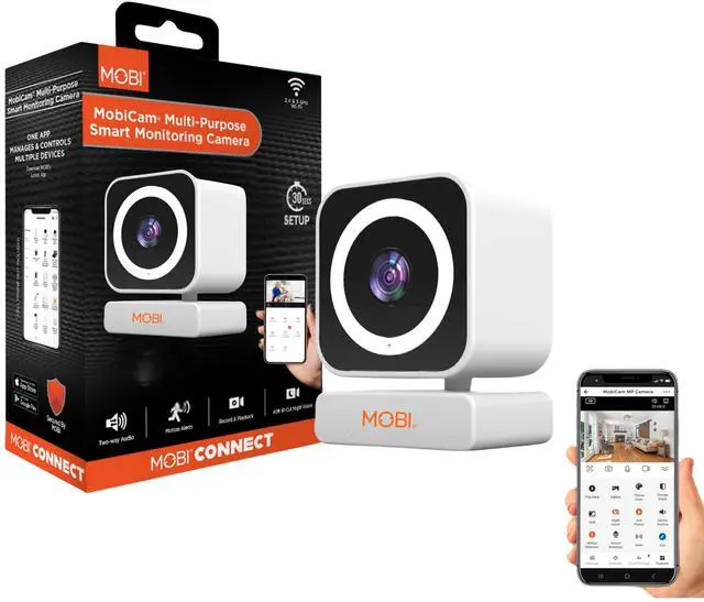 Main image of MobiCam MP 1080p Wi-Fi Smart Home Camera for Babies, Dogs, and Security w/Motion Detection, 2-Way Audio, Color Night Vision, Built-in Spotlight, 30 Second Setup - White