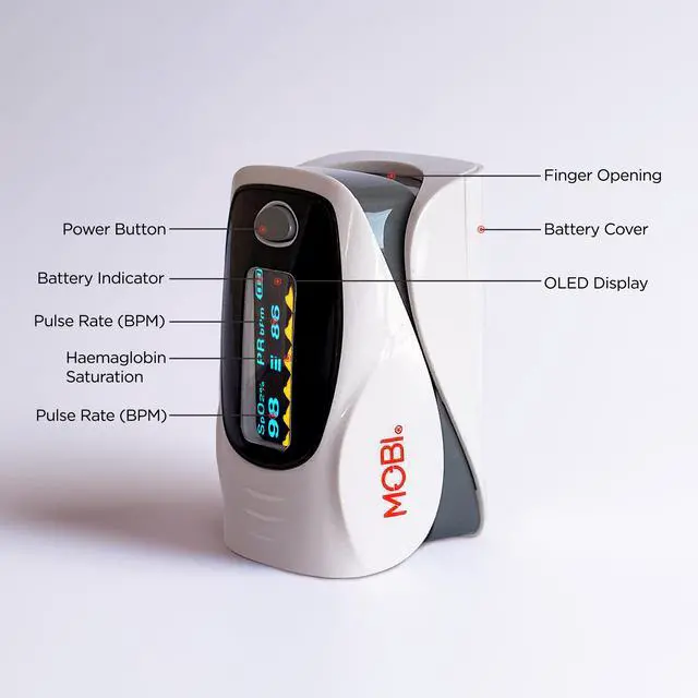 Alt view image 3 of 7 - MOBI Fingertip Bluetooth Pulse Oximeter with OLED