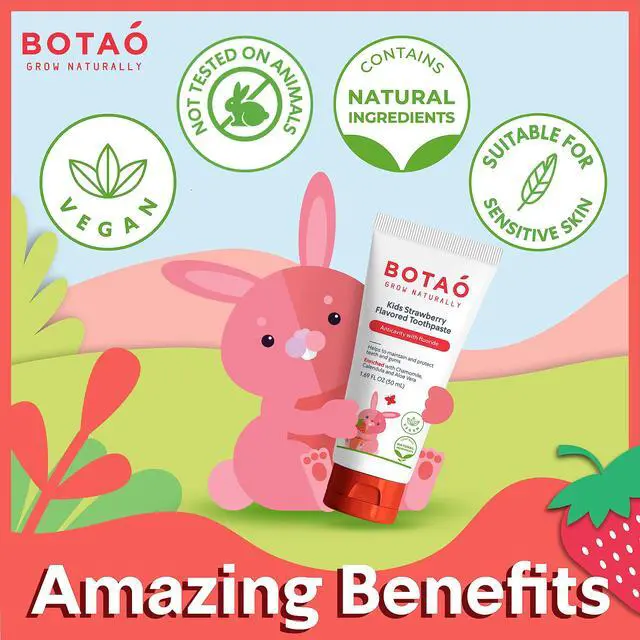 Alt view image 7 of 7 - Kids Toothpaste | Natural Strawberry Flavored Anticavity Fluoride Toothpaste Maximum Cavity Protection| EWG Verified, Vegan, SLS Free, Safe to Swallow, Aloe Vera (2Pack)