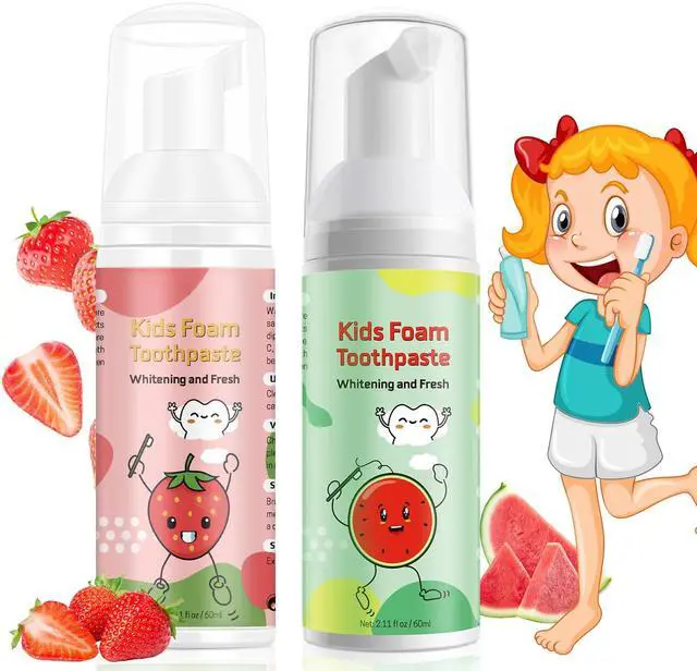 Main image of Foam Toothpaste Kids, Toddler Toothpaste with Low Fluoride, Kids Toothpaste, Foam Toothpaste for Children Ages 3 Plus (2PCS, Watermelon+Strawberry)