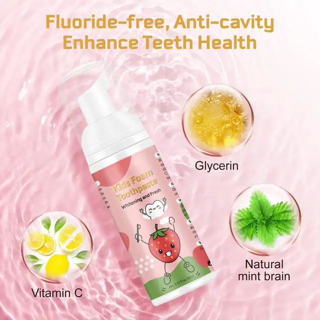 Alt view image 4 of 7 - Foam Toothpaste Kids, Toddler Toothpaste with Low Fluoride, Kids Toothpaste, Foam Toothpaste for Children Ages 3 Plus (2PCS, Watermelon+Strawberry)