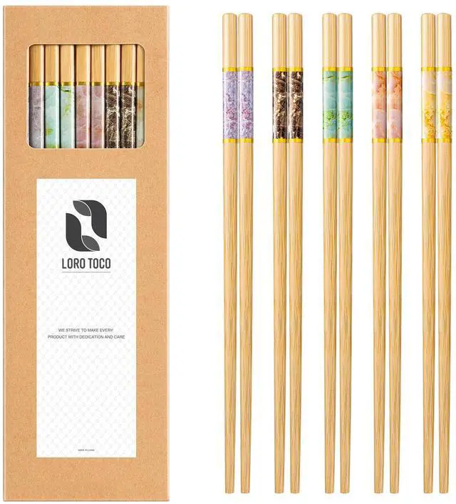 Main image of 10Pairs Bamboo Chopstick Reusable Wooden Chop Sticks Washable Chinese Style 9.5Inch
