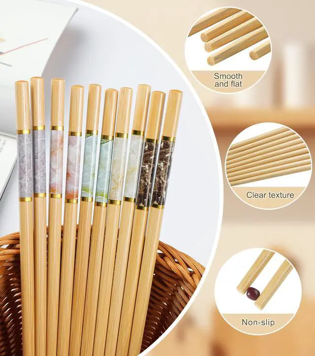 Alt view image 2 of 7 - 10Pairs Bamboo Chopstick Reusable Wooden Chop Sticks Washable Chinese Style 9.5Inch