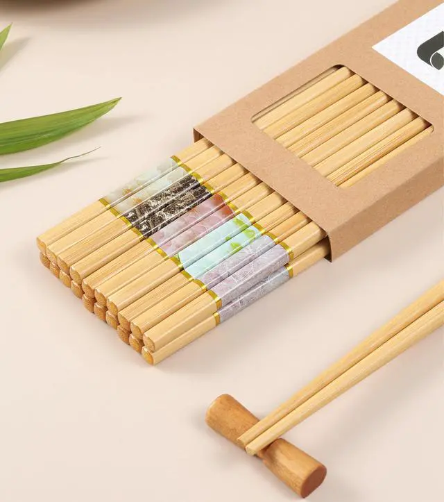 Alt view image 5 of 7 - 10Pairs Bamboo Chopstick Reusable Wooden Chop Sticks Washable Chinese Style 9.5Inch