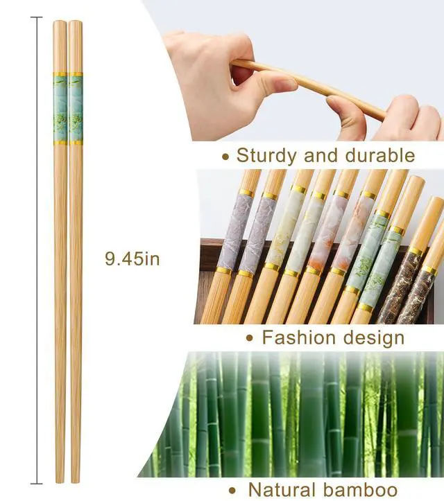 Alt view image 3 of 7 - 10Pairs Bamboo Chopstick Reusable Wooden Chop Sticks Washable Chinese Style 9.5Inch