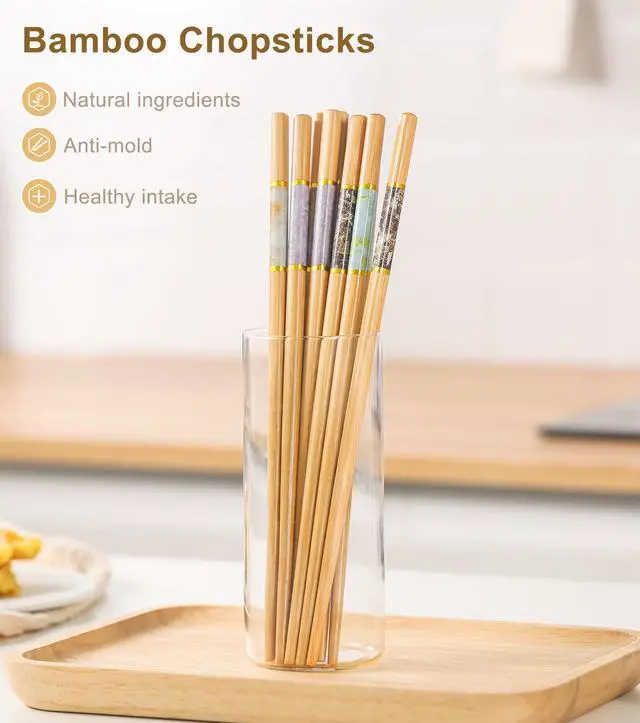 Alt view image 6 of 7 - 10Pairs Bamboo Chopstick Reusable Wooden Chop Sticks Washable Chinese Style 9.5Inch