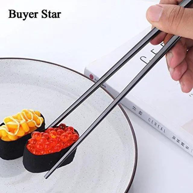 Alt view image 7 of 7 - 5-Pair Stainless Steel Black Metal Reusable Chinese Square Chopsticks