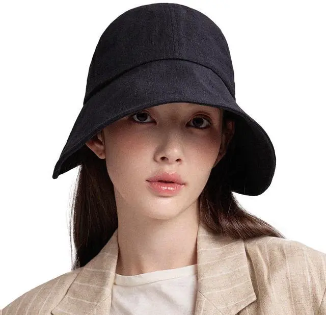 Main image of Linen Victorian Bonnet Hat Sun Cap, Foldable Summer Visor | NEW Katy | Black