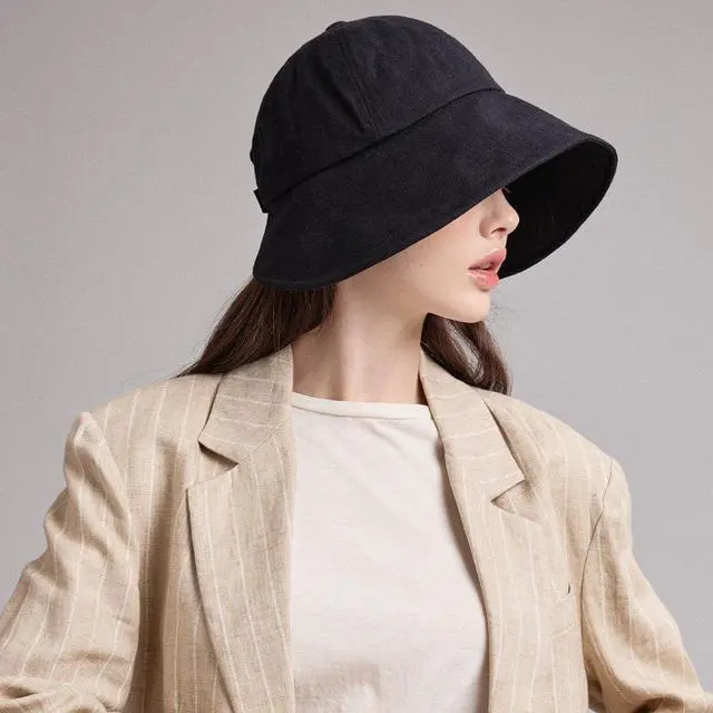 Alt view image 3 of 7 - Linen Victorian Bonnet Hat Sun Cap, Foldable Summer Visor | NEW Katy | Black
